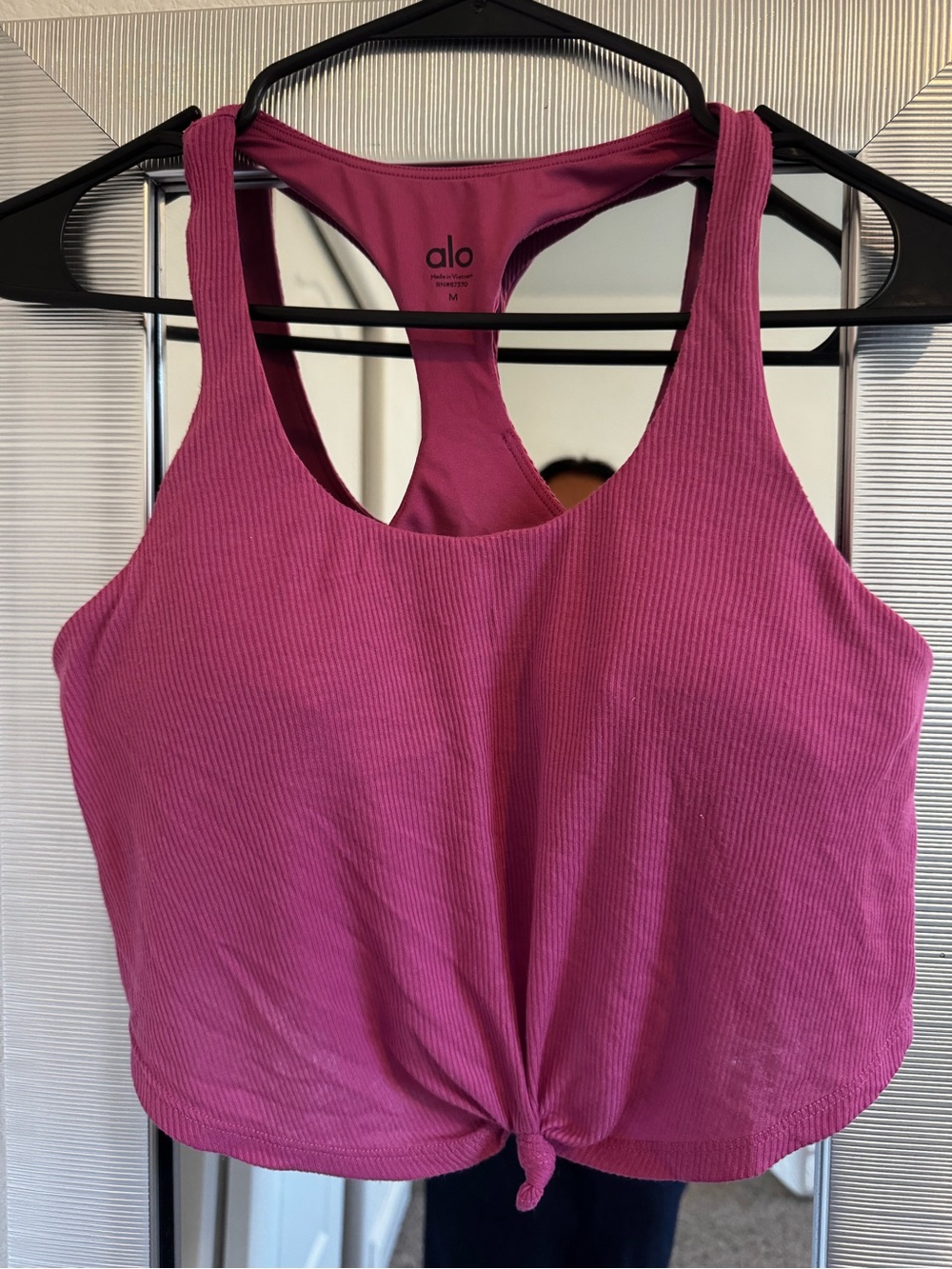 ALO Yoga Ribbed Racerback Knot Tank Top in Magenta